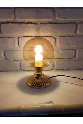 Modern Dekoratif Lake Gold Metal Ayaklı Glob Bal Camlı Abajur Gold