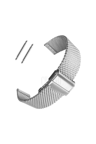 Metalik Gri Gümüş Kalın Hasır Çelik Saat Kordonu Kayış 20-22-24Mm