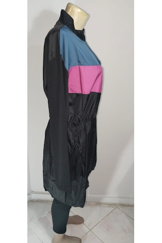 Paraşüt Kumaş Tam Fermuarlı Tek Parça Tesettür Mayo Gri - Pembe