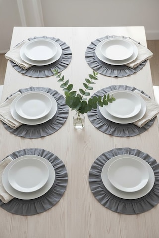 Yunusoğlu Home Pamuklu Fırfırlı Supla 6'lı Set Amerikan Servis 33 Cm Çap Supla 6'lı Füme