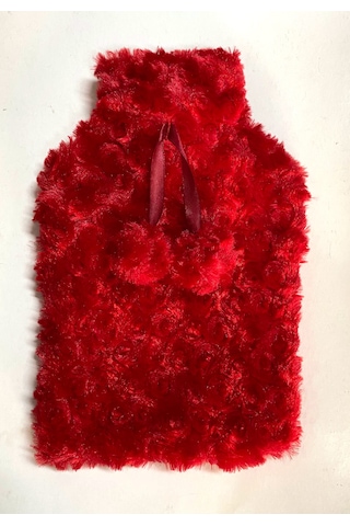 Sıcak Su Torbası Kırmızı Renkli,Ponponlu Termofor 26x17x2cm 1 Lit