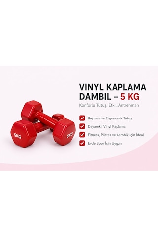 Ckspor 2 Li Vinyl Dambıl Seti 5 Kg X 2 Evde Fitness & Pilates İçin Vinil Kaplı Demir Dambıl