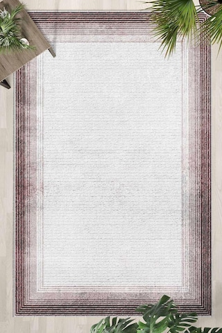 Gül Kurusu Halı 1509 - Yıkanabilir, Kaymaz Taban, Dijital Baskılı, Leke Tutmaz, İnce Hav, Modern Salon, Oturma Oda Çok Renkli