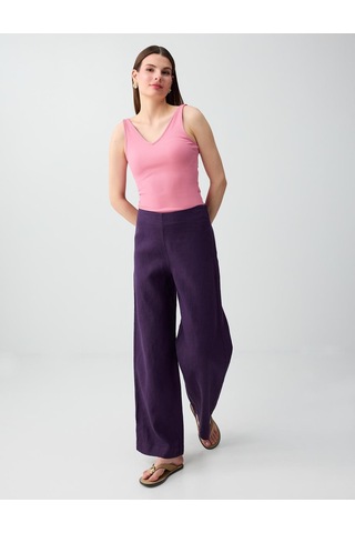 Jimmy Key Jimmy Key Mor %100 Keten Normal Paça Normal Bel Uzun Pantolon 6sw187026503