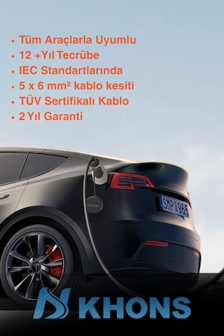 Khons 22 Kw Taşınabilir Elektrikli Araç Şarj İstasyonu 10m Kablolu
