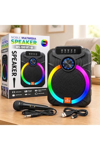 10" Karaoke Bluetooth Hoparlör Mikrofonlu, Şarjlı, Rgb