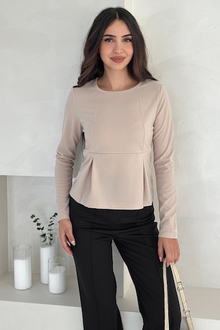 Noa & Noa Kadın Volanlı Dikiş Detaylı Premium Bluz Vücut Şekillendirici & Modern Kesim Bej