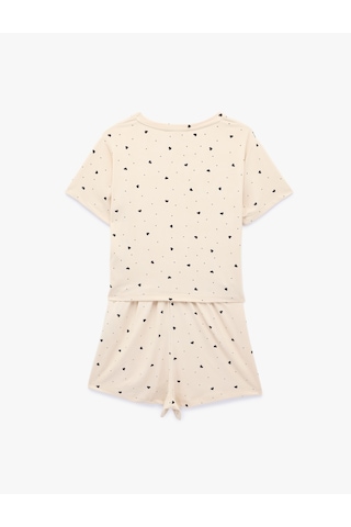 Koton Rahat Kalıp Kalp Desenli Kısa Kollu Şortlu Pijama Takımı Pembe Desenli 6slk40117mk