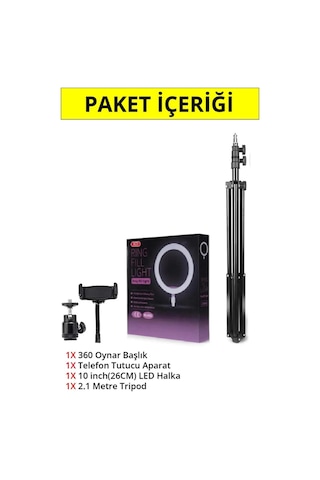 Lipon Ring Fill Light Led Işıklı Tripod 10 Inç Halka Youtuber Tiktok Makyaj Işığı Ayaklı 10 Inç