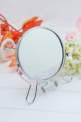 Masa Üstü Silver 14,5 Cm. Çift Taraflı Büyüteç Yuvarlak Metal Masa Aynası Cin718 Gri