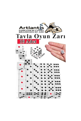 Tavla Zarı 10 Adet Beyaz Zar Akrilik 8.5 Mm Masa Oyunu Kırmızı Siyah Noktalı Beyaz Oyun Zarlar