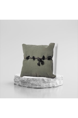 Oniks Taşı Halhal Doğal Taş Bileklik Hal Hal Ayarlanabilir İpli Siyah Taşlı Kristalize Kırık Taş Şifalı Halhal Bileklik Siyah