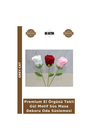 Premium El Örgüsü Tekli Gül Motif Süs Masa Dekoru Oda Süslemesi Çok Renkli