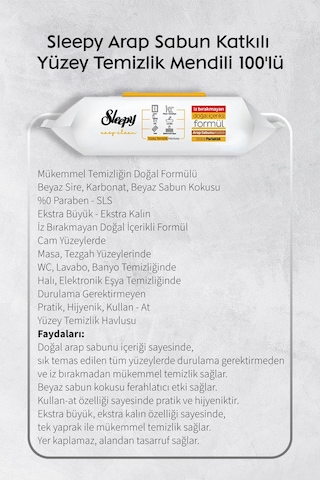 Sleepy Arap Sabun, Lilyum, Beyaz Sabun Ve 4 Xl 50'li Arap Sabun Mop Yüzey Temizlik Havlusu Hediye Rosie Tekli