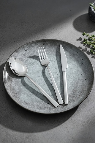 Gökdil Asya Silver 18 Parça 6 Kişilik Sade Çatal & Kaşık & Bıçak Yemek Takımı Ekru