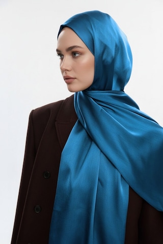 Mizalle & Yaqa Özel Saten Dokulu Açık Mavi Şal Açık Mavi