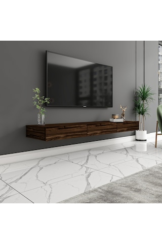 Avalon 3 Kapaklı Duvara Monte Tv Sehpası 140 Cm, Modern Minimal Tasarım, Tv Ünitesi - Sandık Ceviz Sandık Ceviz