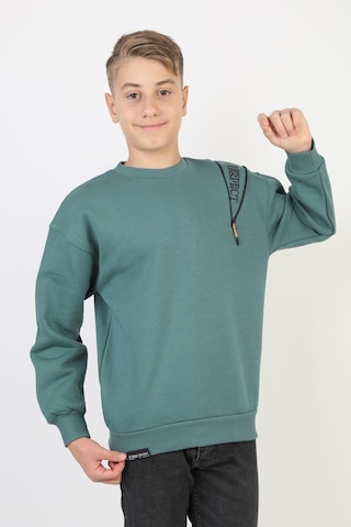 Fermuarlı Respect Baskılı Siyah Erkek Çocuk Sweatshirt-90844 Yeşil