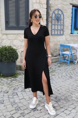 Kadın Kısa Kollu V Yaka Maxi Boy Elbise 124 Cm Çok Renkli