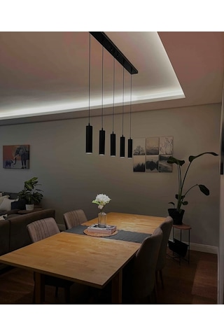 Mylights Ampullü Sıralı Masa Üstü Beşli Sarkıt Avize Gu10 Led Ampul. Gün İsigi Dahildir Siyah