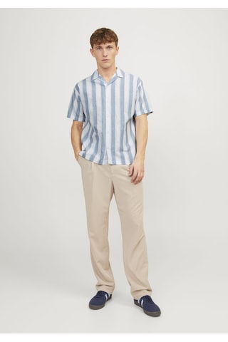 Jack & Jones Erkek Keten Karisimli Çizgili Gömlek - Ccsummer 12251116 Captains Blue Mavi