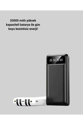 Led Işıklı 20.000mah Powerbank Lcd Gösterge Dahili Çoklu Kablo Çok Renkli