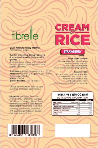 Fibrelle Rice Cream Strawberry Çilek 1 Kg