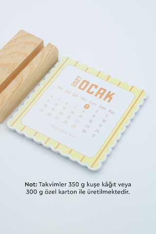 Ahşap Standlı Dalgalı Kesim Sarı Çizgili 2027 Masaüstü Takvimi 8,5x9,5 Cm - Estetik Yeni Yıl Hediyesi Çok Renkli