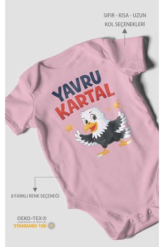 Morivokids Yavru Kartal Kısa Kollu Bebek Body %100 Pamuk Koyu Pembe