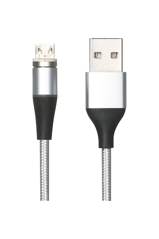 Teltree 2 Metre Uzunlukta 2.4a Hızlı Şarj Ve Veri Transferi, Micro Usb Arayüzlü, Toz Tıkacı Fonksiyonlu Gümüş Renkli Manyetik Şarj Kablosu