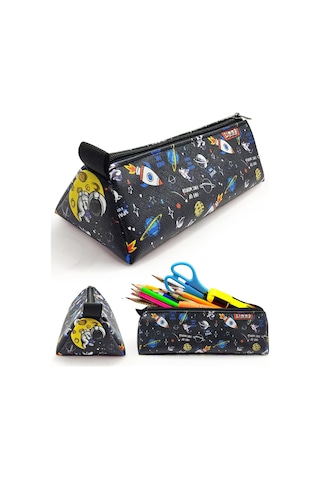 Kalem Kutusu Astronot Uzay Astronaut Üçgen Kalemkutu Jumbo Vegan Deri Kalemlik