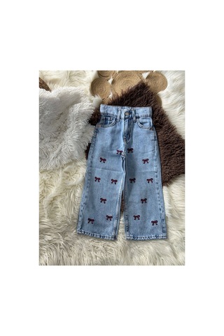 Fleurs Chic Fleurs Kids Fiyonk Nakışlı Kot Pantolon Mavi
