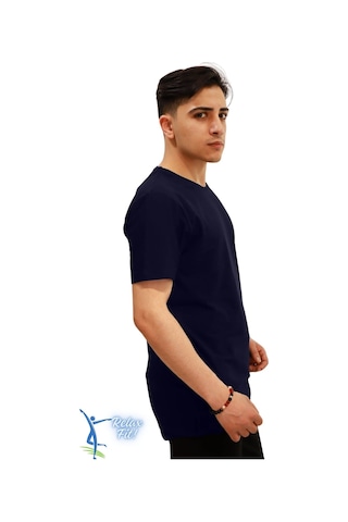 Sermoda Rahat Kesim Bisiklet Yaka Pamuklu Penye T-shirt Lacivert
