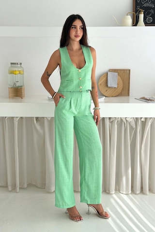 Çizgili Kumaş Yelek Takım Yeşil Yeşil