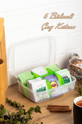 Porsima 1178 Premium 6 Bölmeli Poşet Çay Kutusu Sallama Çay Kutusu Yeşil