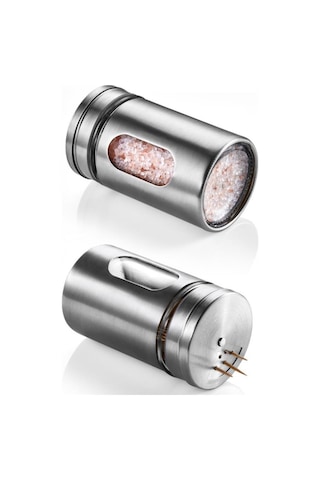 Rossel Premium Metal Kaplamalı Cam Tuz-biber-baharat Kabı Bh-1333 Açık Gri