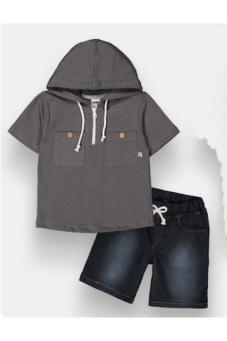 Kot Pantolonlu Kapşonlu Erkek Çocuk 2'li Takım - 3-6 Yaş