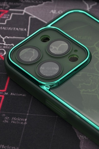 Apple Uyumlu iPhone 14 Pro Max Uyumlu Yeşil Kenarlı Renkli Yarı Şeffaf Kapak Kılıf Kamera Lens Korumalı Yeşil -