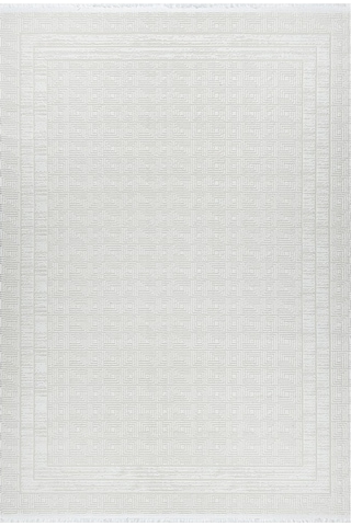 Grid Motifli Geometri Modern Tasarımlı Pamuk Tabanlı Salon - Oturma Odası Krem Renk Halı Krem