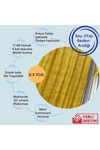 Yorni Hardal Yazlık Ve Mevsimlik 4 Kat Müslin Torba Uyku Tulumu Hardal