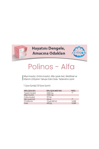 Acvison Polinos-Alfa Kadınlara Özel Takviye Edici Gıda-30 Saşe
