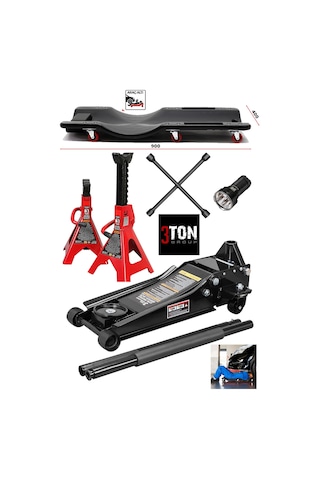 Deko Dk3max Oto Tamirci Garaj Seti: 4'lü Bijon Anahtarı - 3ton Düşük Şase Tamirci Kriko - 3ton Sehpa