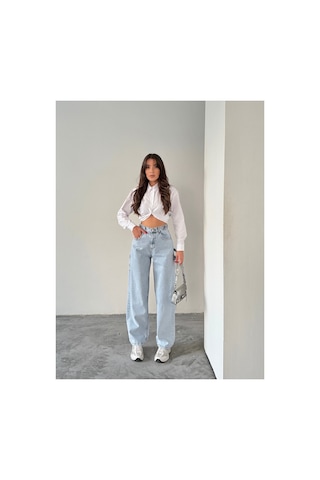 Blue Marlın Yan Kemer Buz Kar Tokalı Kargo Cep Detaylı Baggy Jeans Buz Kar