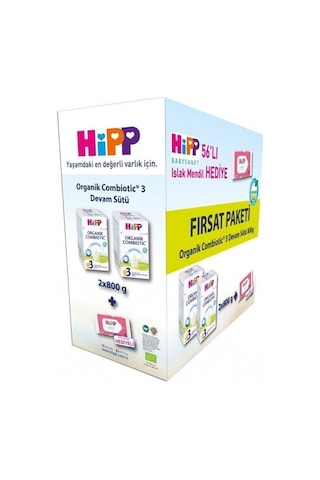 Hipp 3 Organik Combiotic Bebek Sütü 800 Gr x 2 Islak Mendil Hediyeli