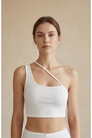 LUXSTOREE Kadın Beyaz Tek Omuzlu Çapraz Askılı Crop Top Büstiyer Çok Renkli