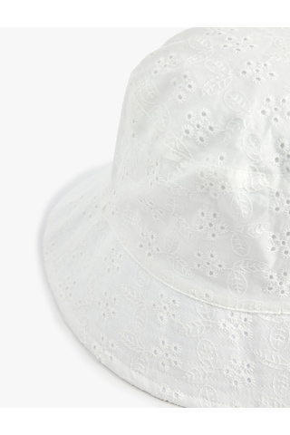 Koton Pamuklu Brodeli Bucket Şapka Beyaz 6sak40155aa