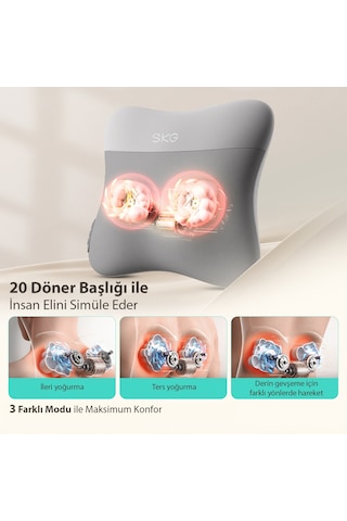 SKG VS500 Masaj Yastığı | Bel Sırt Boyun Kalça Omuz | Isı Destekli, Kablosuz, Ergonomik, Type-C Şarjlı