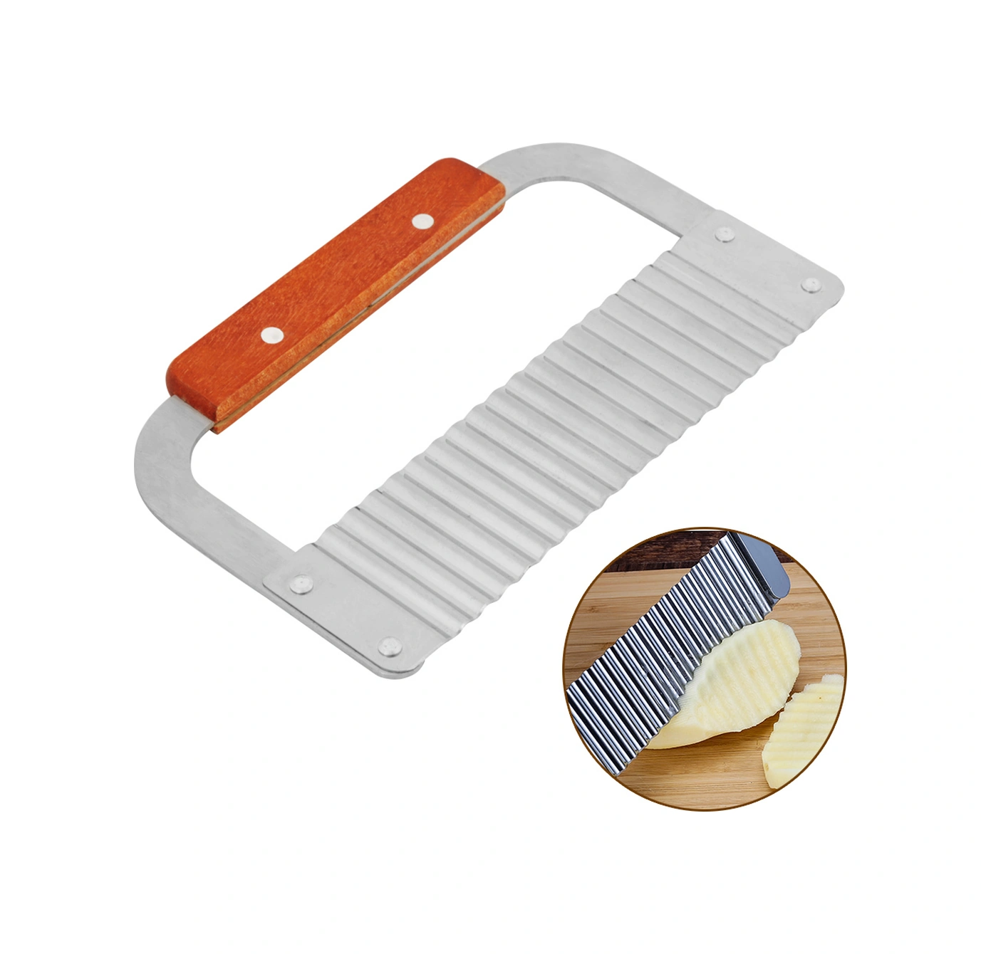 Wezone Ahşap Saplı Paslanmaz Çelik Dalga Kenar Sabun, Sebze, Mum Kesici - Dayanıklı Ve Kolay Kullanım Diğer
