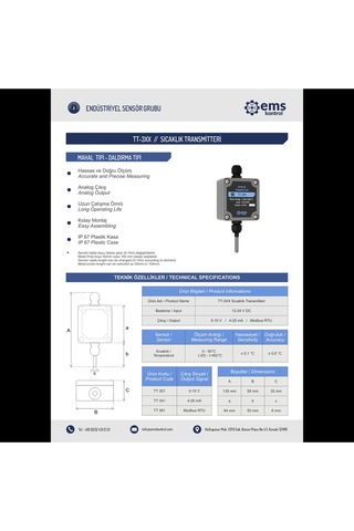 Ems Kontrol - Sıcaklık Transmitteri Modbus Rtu / -20 - +80 C