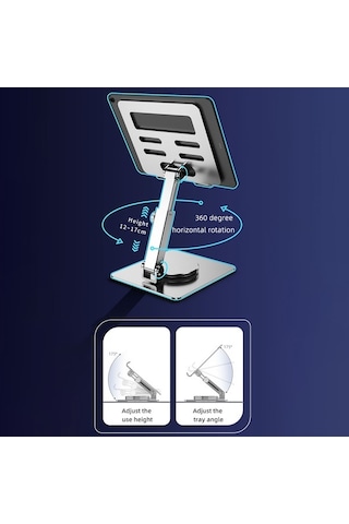 Ebitda Telefonlar, Tabletler Mt136 Alüminyum Standı, Ayarlanabilir, Masaüstü Tutucu, 360 Döndürülebilir, Katlanabilir, Gümüş